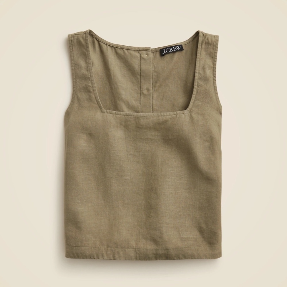 J. Crew Olive Green Linen Square-Neck Tank